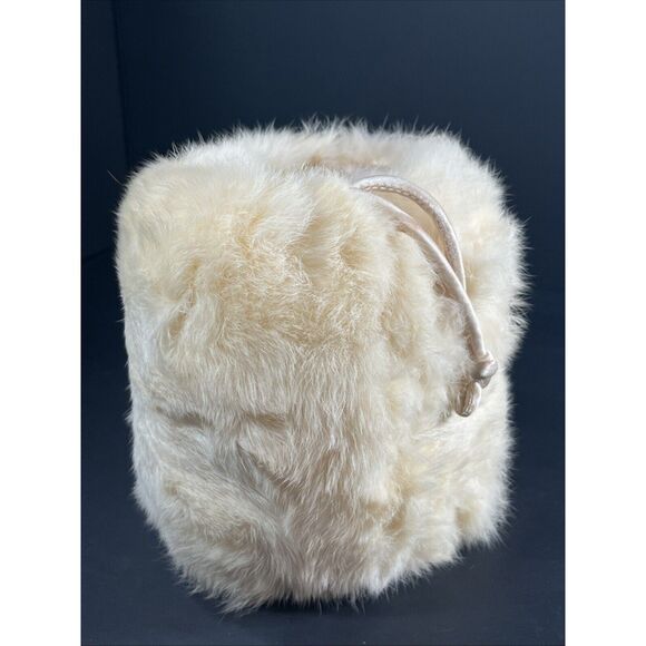 Vintage Muff Rabbit Fur Black Ivory Lined 1940s Mob Wife Style Old Hollywood - Picture 2 of 11